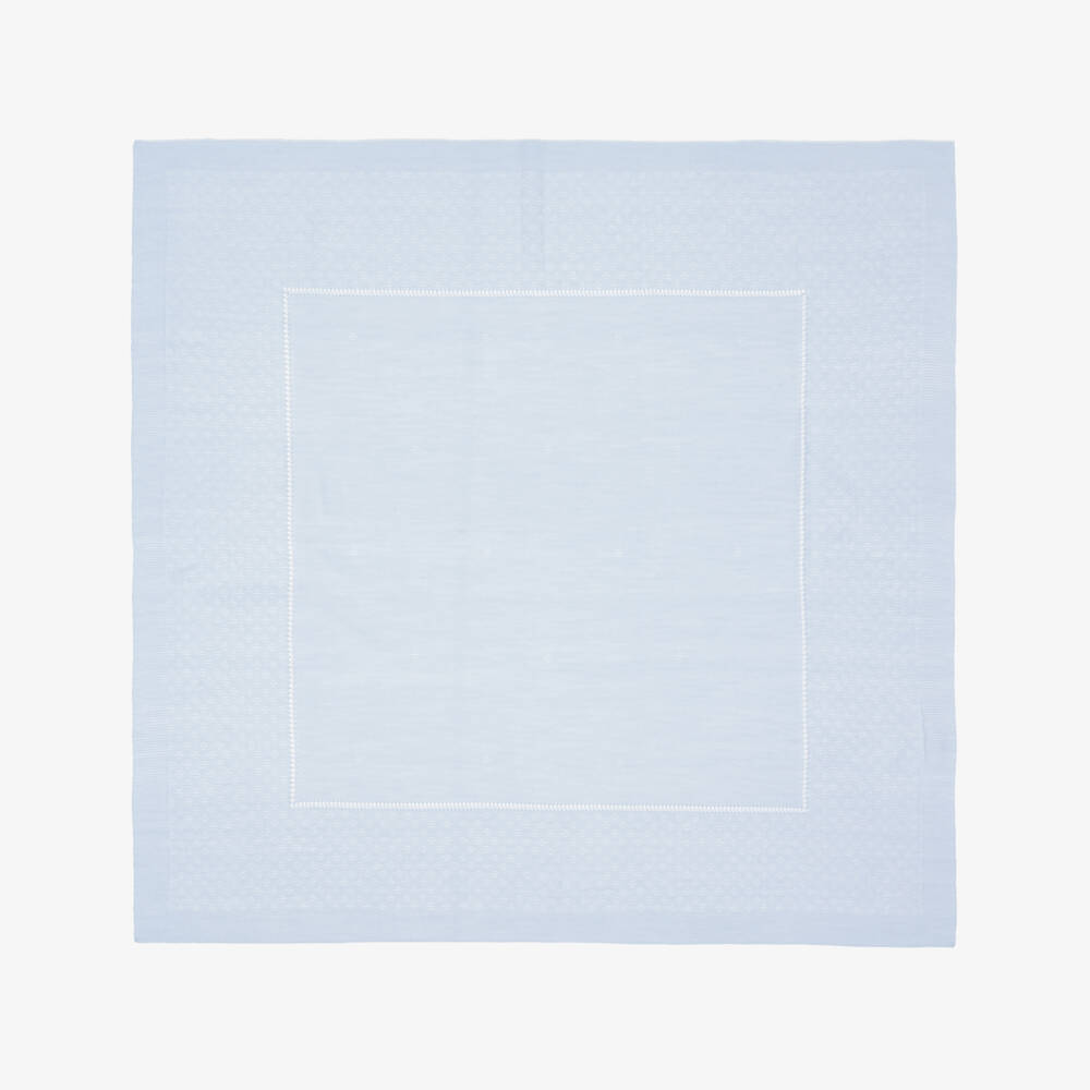 Artesanía Granlei-Blue Knitted Baby Blanket with Textured Border (108cm) | Childrensalon