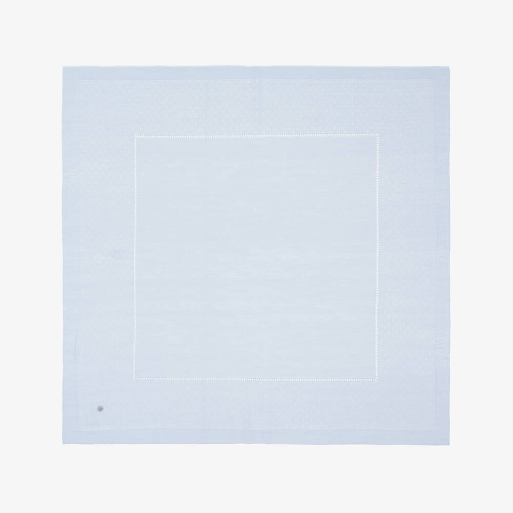 Artesanía Granlei-Blue Knitted Baby Blanket with Textured Border (108cm) | Childrensalon