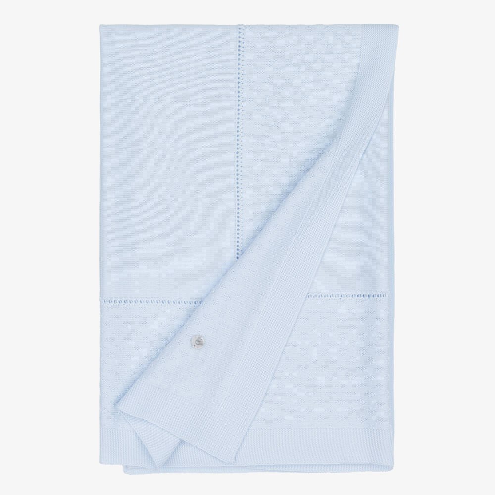 Artesanía Granlei-Blue Knitted Baby Blanket with Textured Border (108cm) | Childrensalon