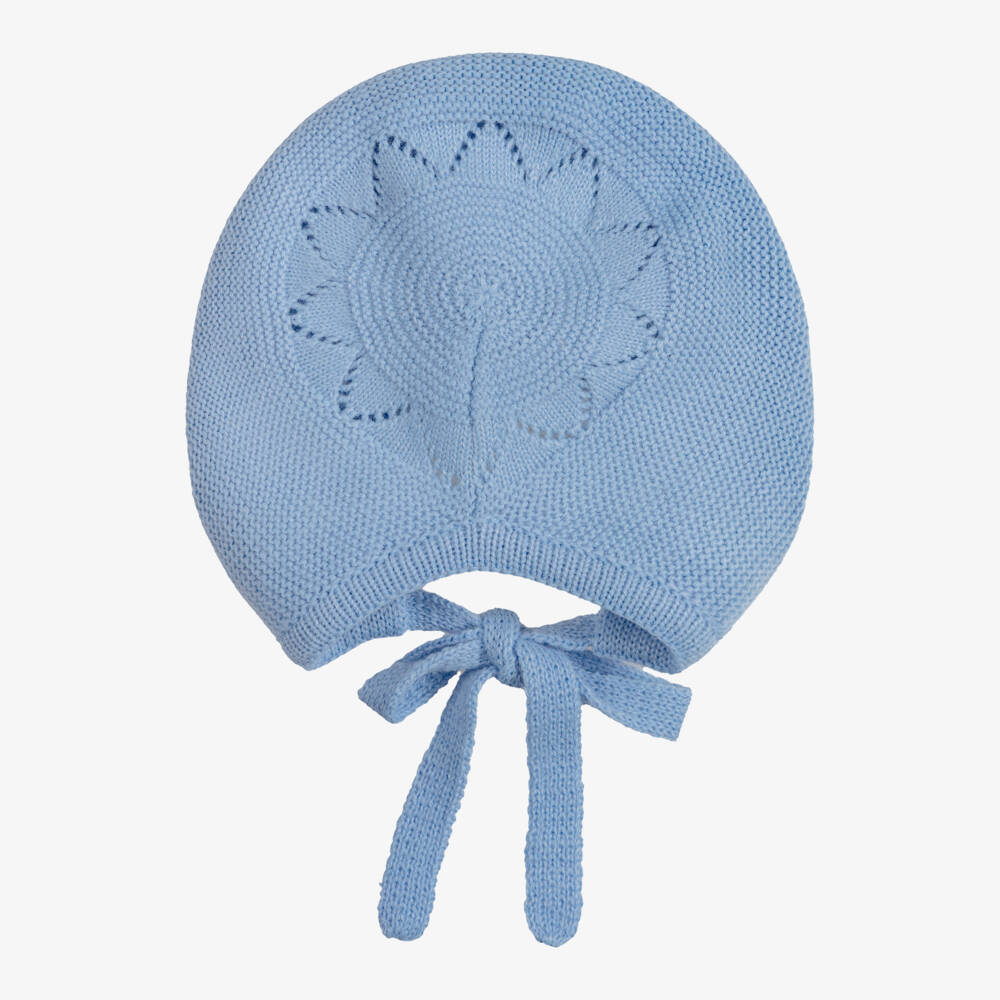 Artesanía Granlei-Blue Knitted Baby Bonnet with Scalloped Trim | Childrensalon