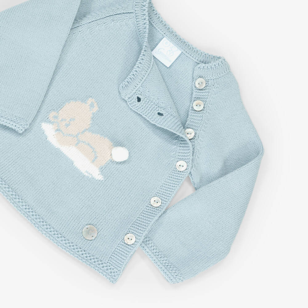 Artesanía Granlei-Blue Knitted Baby Trouser Set with Bear Motif | Childrensalon