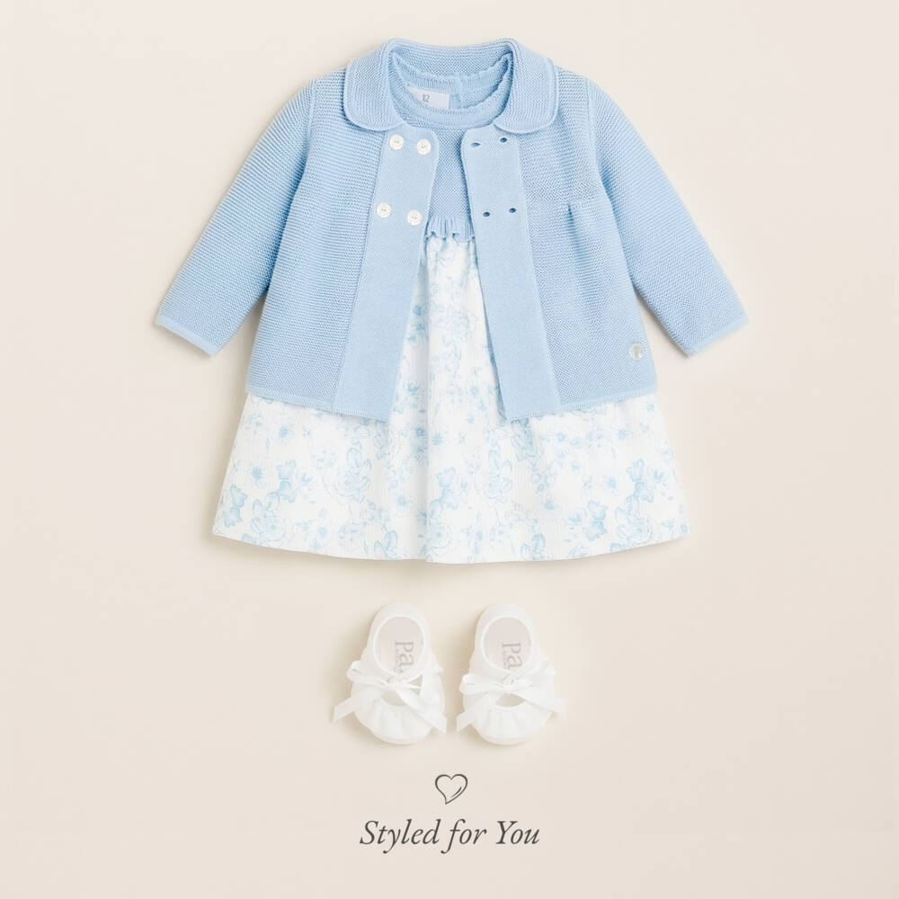 Artesanía Granlei-Blue Knitted Double Breasted Baby Cardigan | Childrensalon