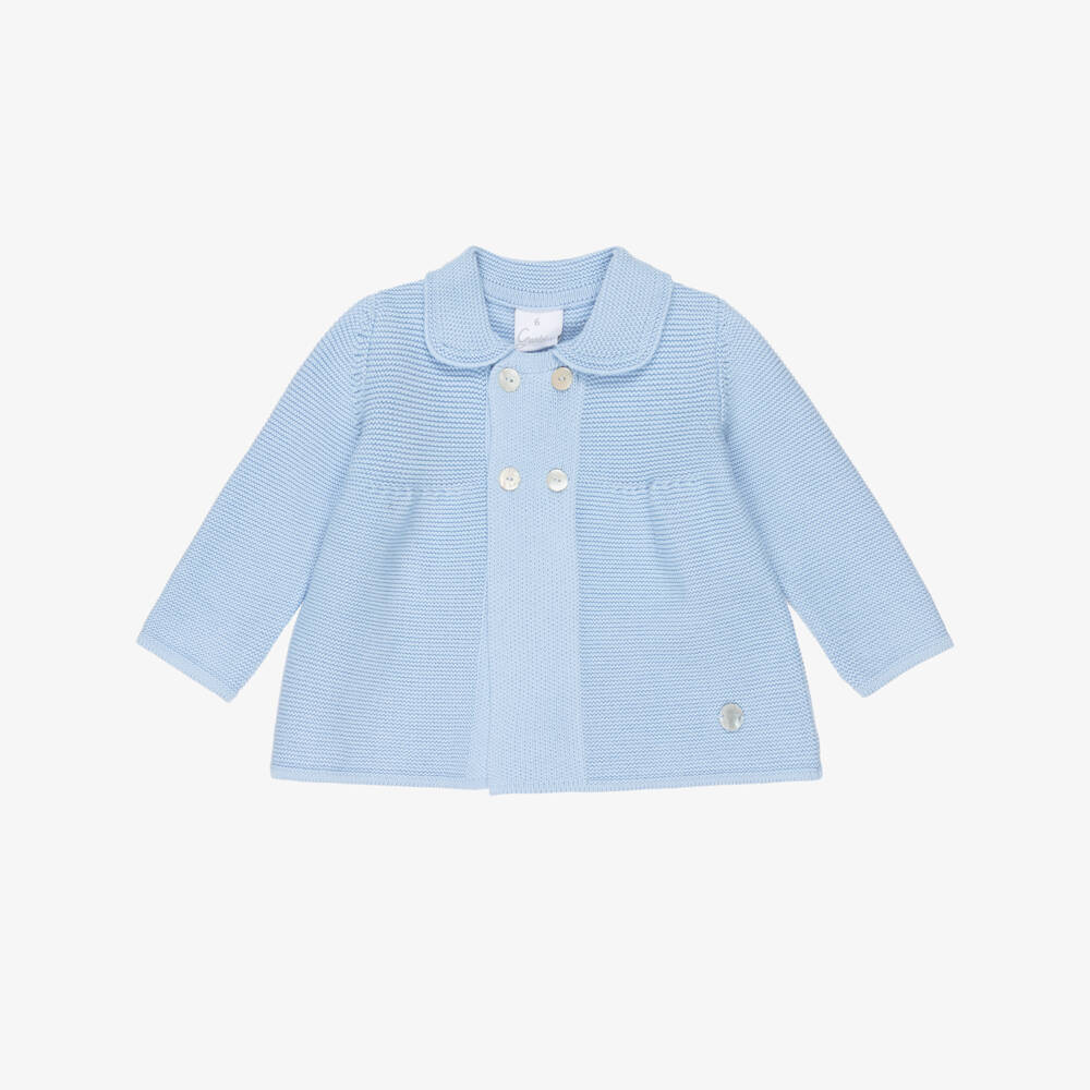 Artesanía Granlei-Blue Knitted Double Breasted Baby Cardigan | Childrensalon