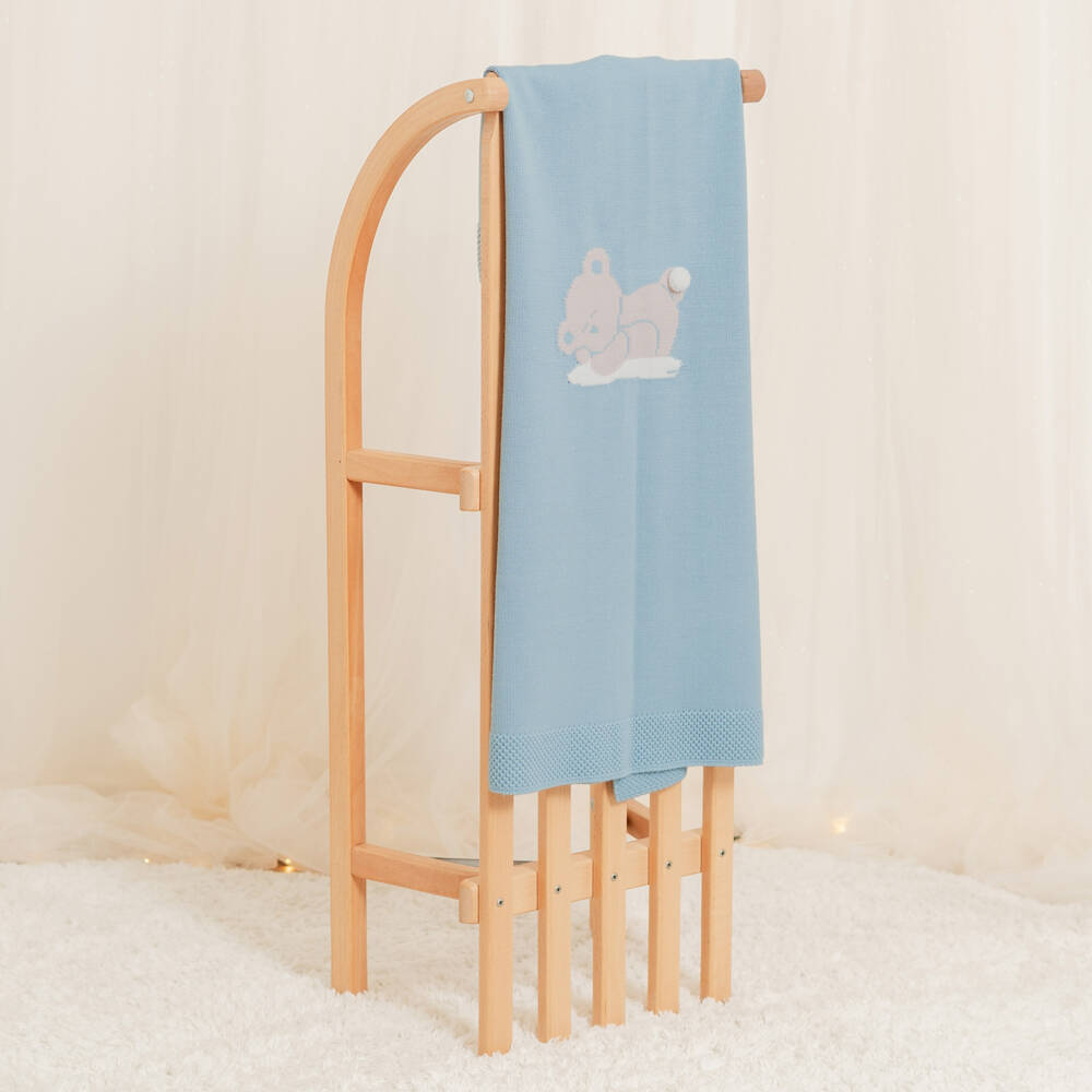 Artesanía Granlei-بطانية أطفال رضع محبوكة بطبعة دب تيدي لون أزرق (84 سم) | Childrensalon