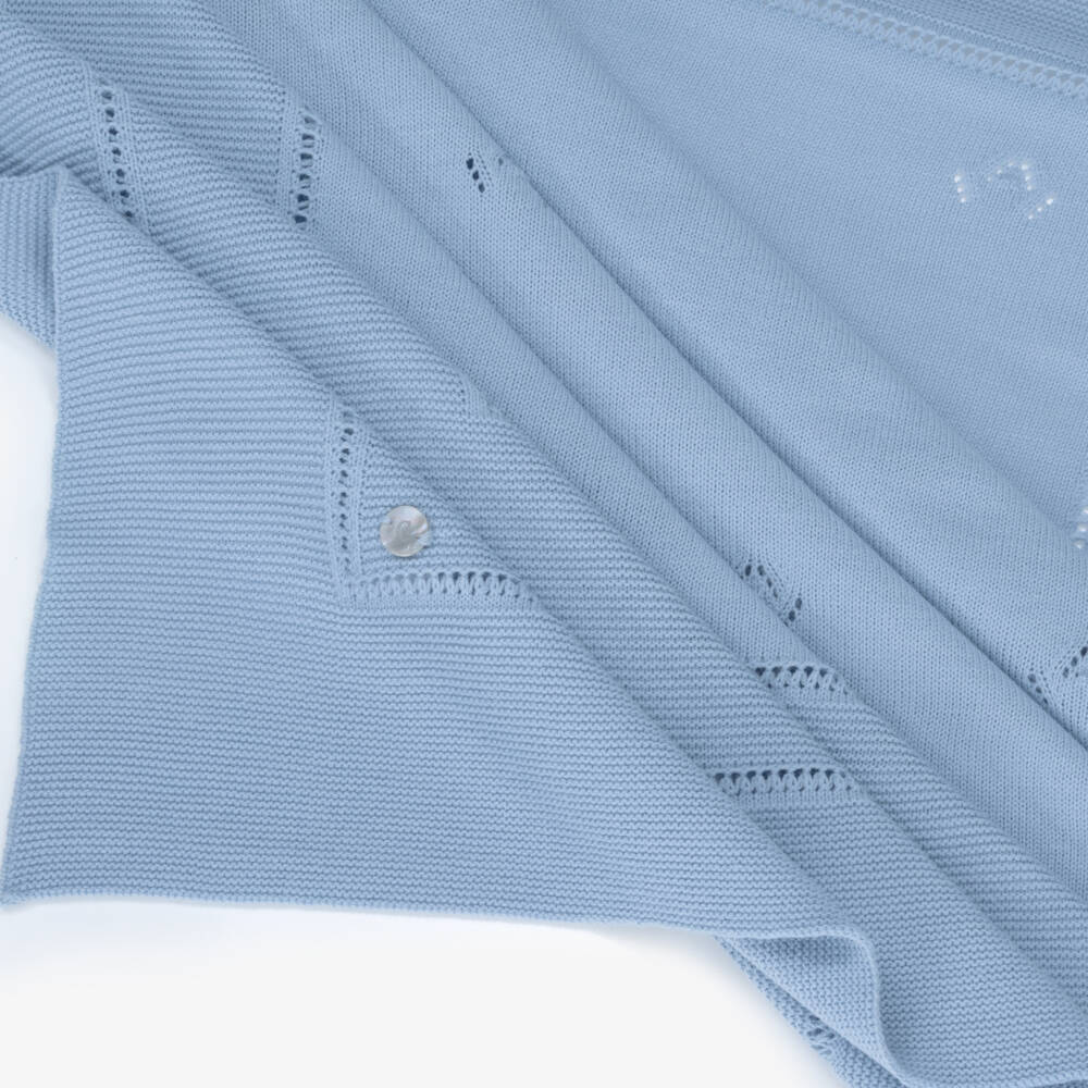 Artesanía Granlei-Blue Openwork Knitted Baby Blanket (106cm) | Childrensalon