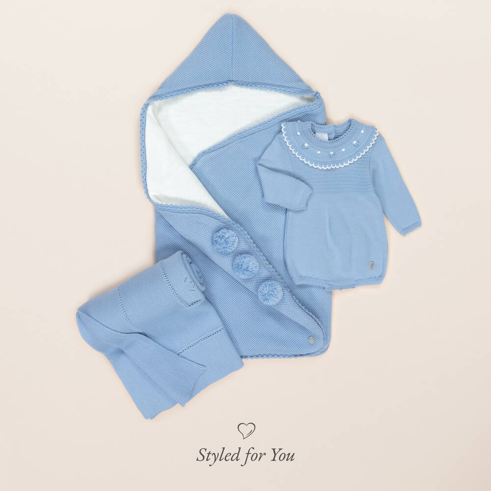 Artesanía Granlei-Blue Openwork Knitted Baby Blanket (106cm) | Childrensalon