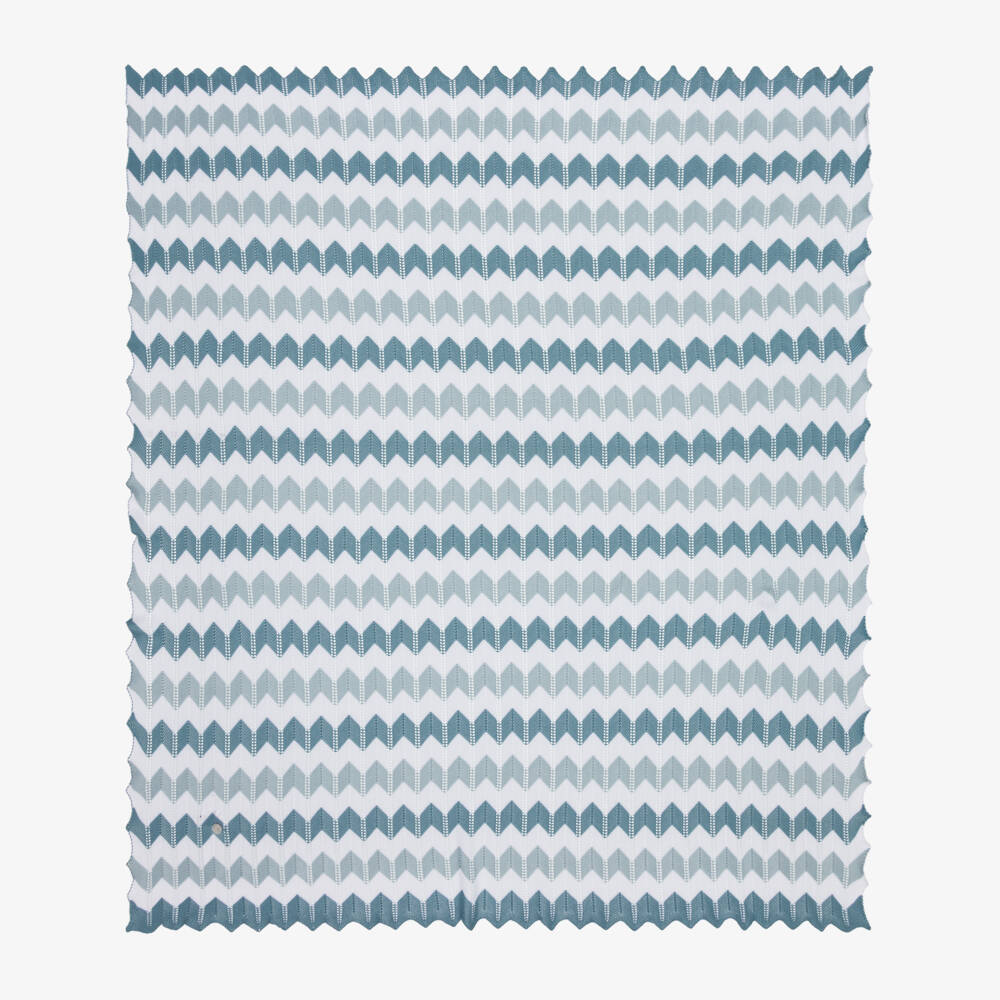 Artesanía Granlei-شال محبوك بنقشة زيغ زاغ لون أبيض وأزرق (132 سم) | Childrensalon