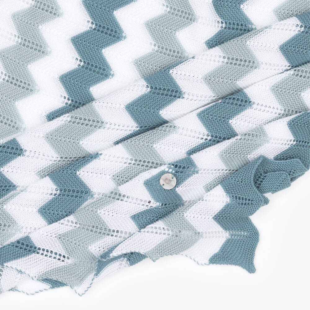 Artesanía Granlei-شال محبوك بنقشة زيغ زاغ لون أبيض وأزرق (132 سم) | Childrensalon