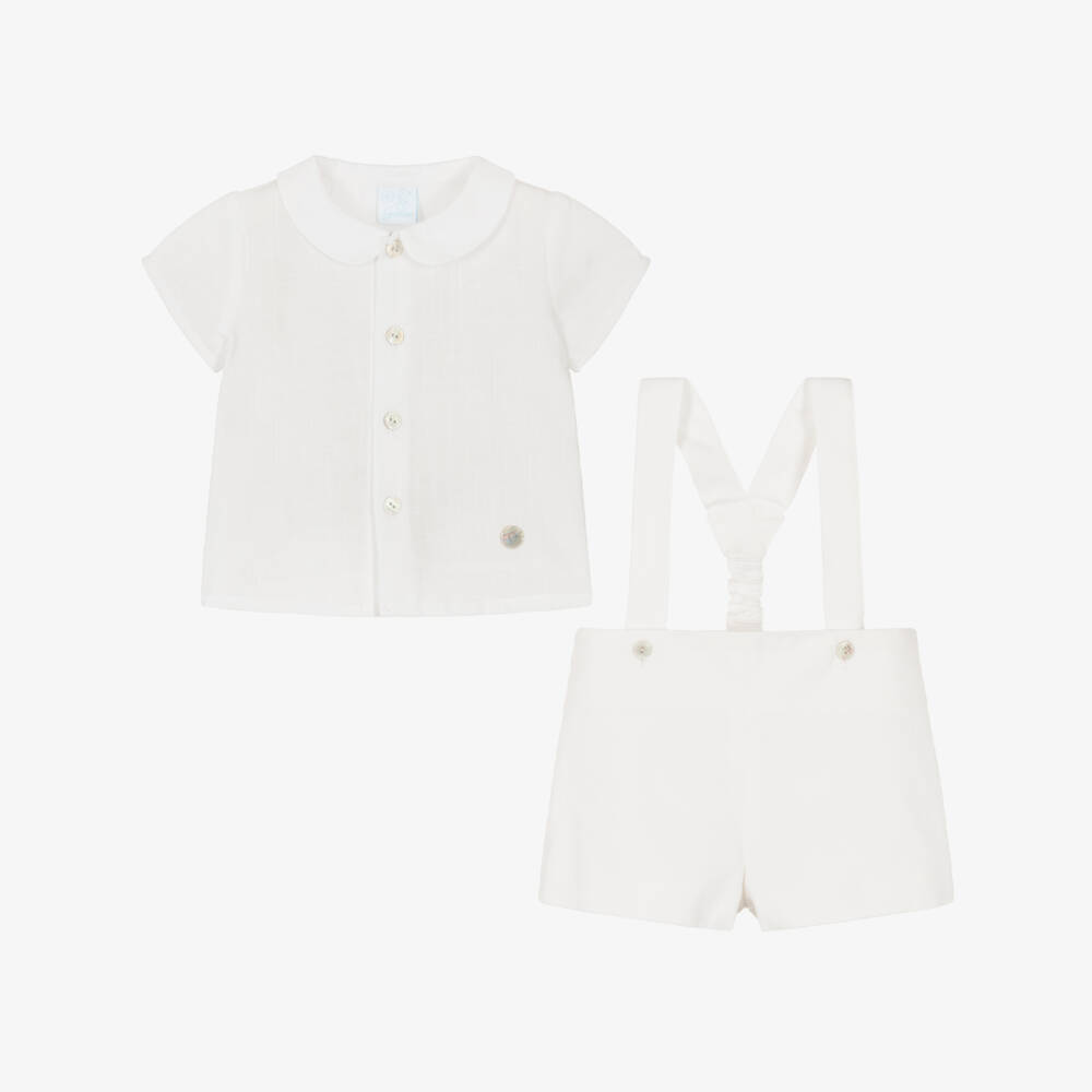 Artesanía Granlei-طقم قميص وشورت قطن لون أبيض للأولاد | Childrensalon