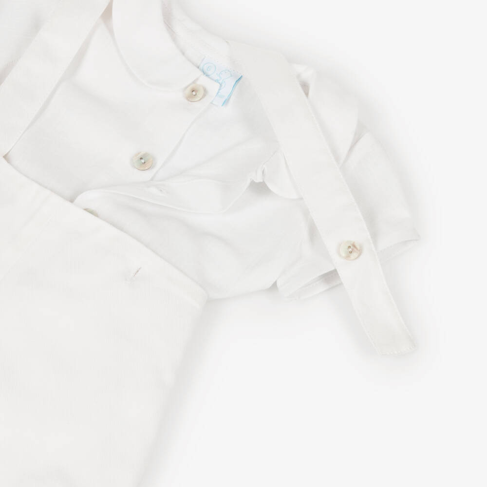 Artesanía Granlei-طقم قميص وشورت قطن لون أبيض للأولاد | Childrensalon