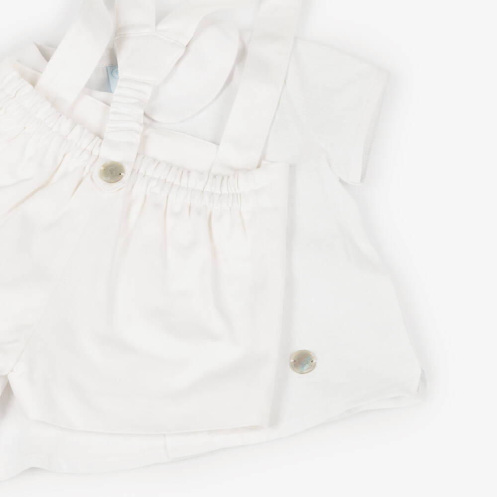 Artesanía Granlei-طقم قميص وشورت قطن لون أبيض للأولاد | Childrensalon