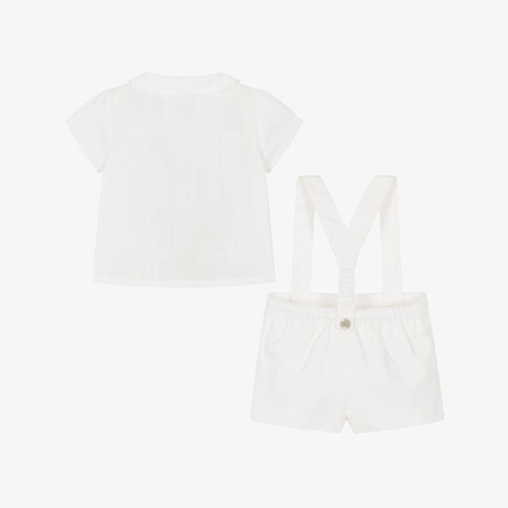 Artesanía Granlei-طقم قميص وشورت قطن لون أبيض للأولاد | Childrensalon
