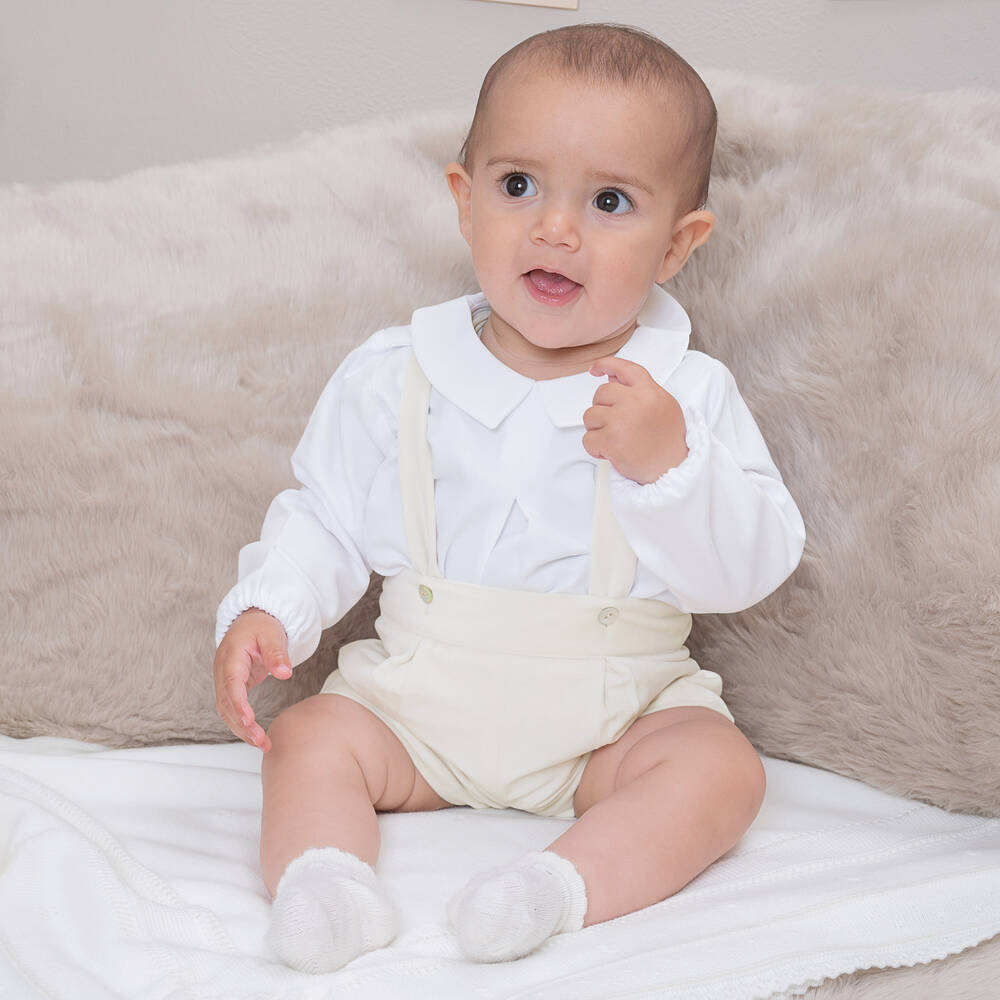 Artesanía Granlei-Boys Beige Cotton Velvet Shorts Set | Childrensalon