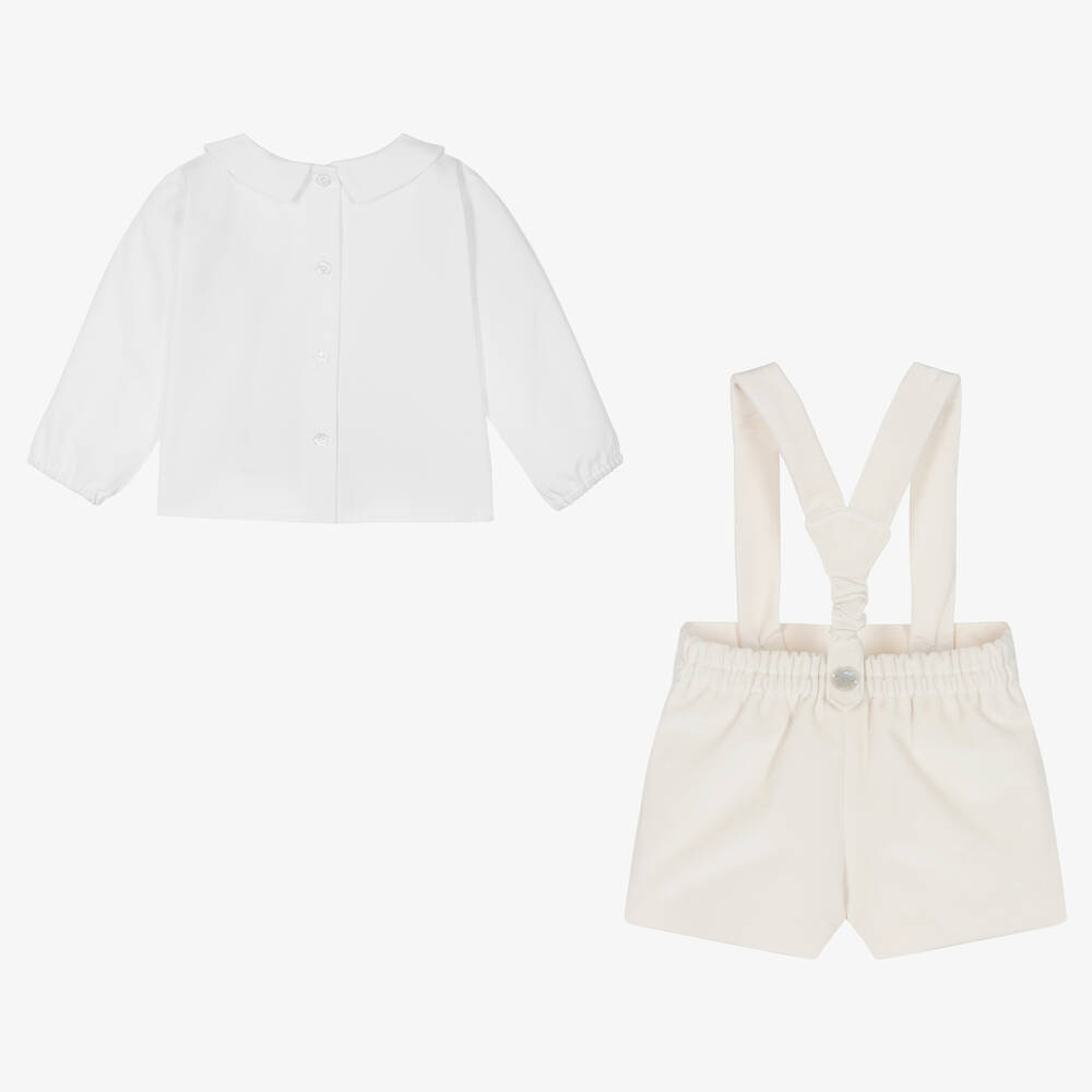 Artesanía Granlei-Boys Beige Cotton Velvet Shorts Set | Childrensalon