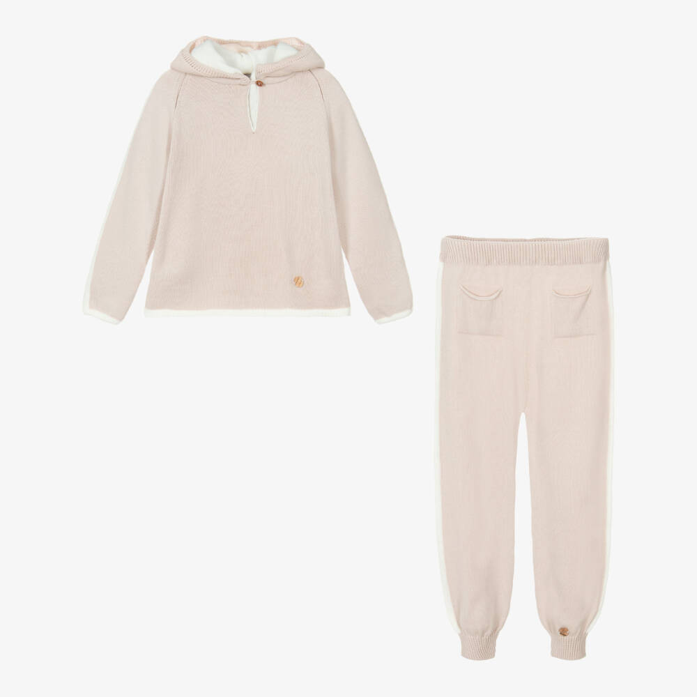 Artesanía Granlei-Boys Beige Knit Hooded Top & Trouser Set | Childrensalon