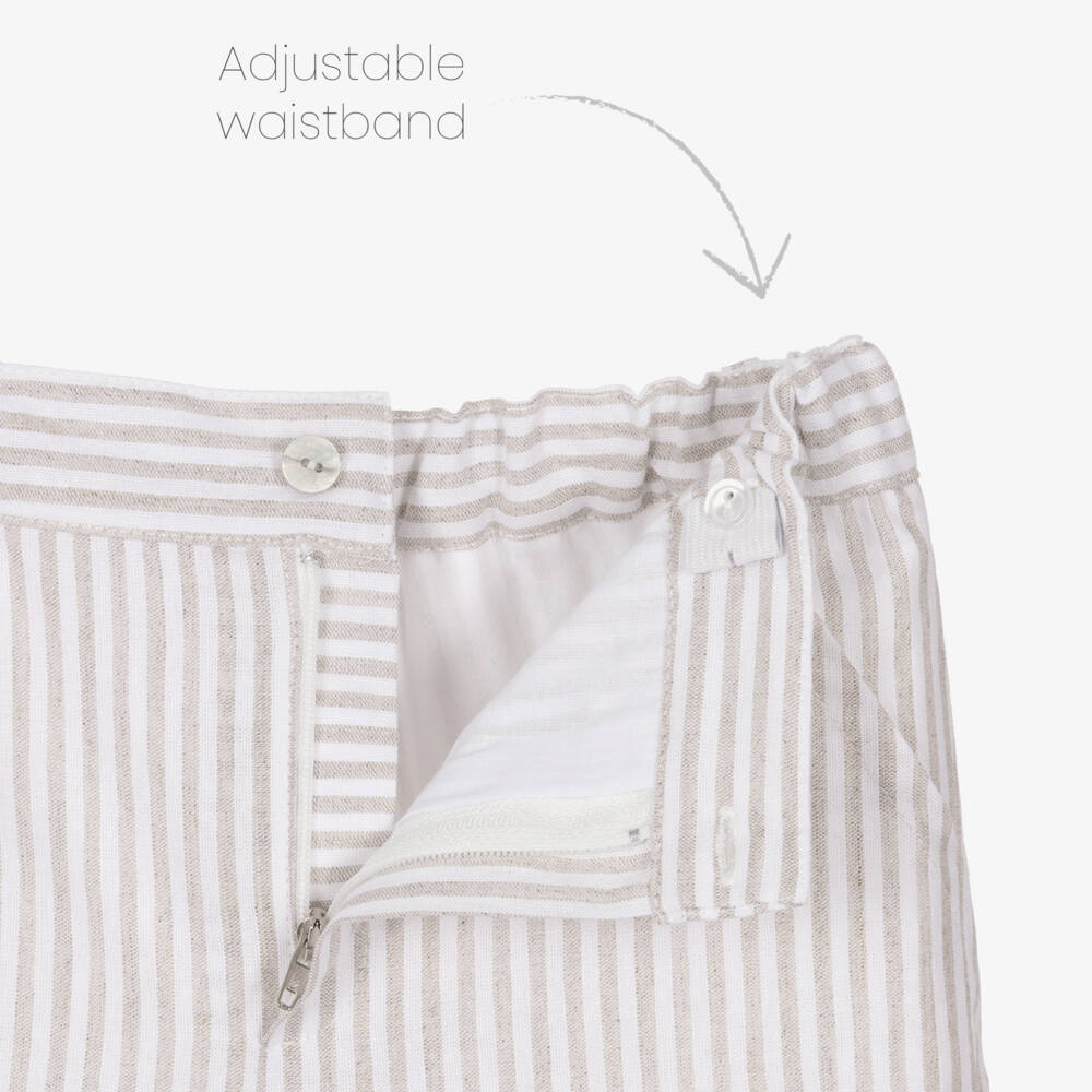 Artesanía Granlei-Boys Beige Knitted Top & Striped Shorts Set | Childrensalon