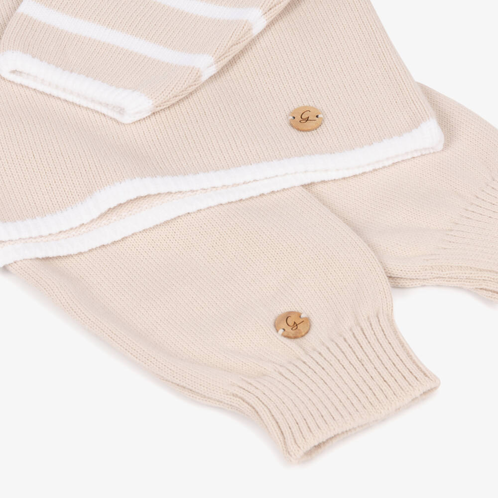 Artesanía Granlei-Boys Beige Knitted Tracksuit with White Stripes | Childrensalon