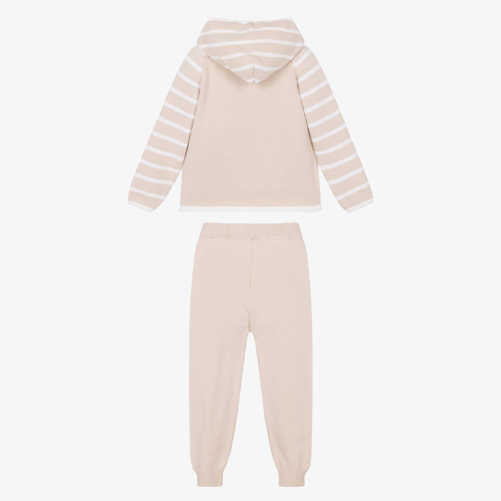 Artesanía Granlei-Boys Beige Knitted Tracksuit with White Stripes | Childrensalon
