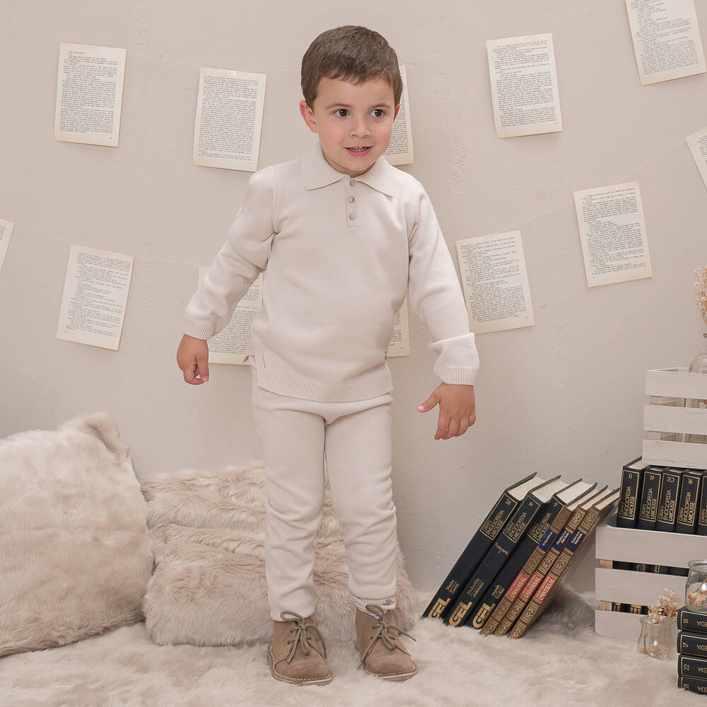 Artesanía Granlei-طقم بنطلون أكريليك محبوك لون بيج للأولاد | Childrensalon