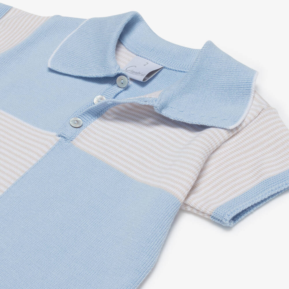 Artesanía Granlei-Boys Blue & Beige Knitted Polo Shirt & Shorts Set | Childrensalon