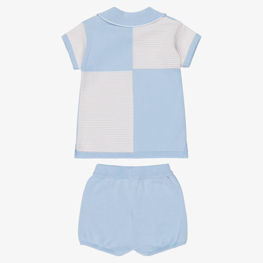 Artesanía Granlei-Boys Blue & Beige Knitted Polo Shirt & Shorts Set | Childrensalon