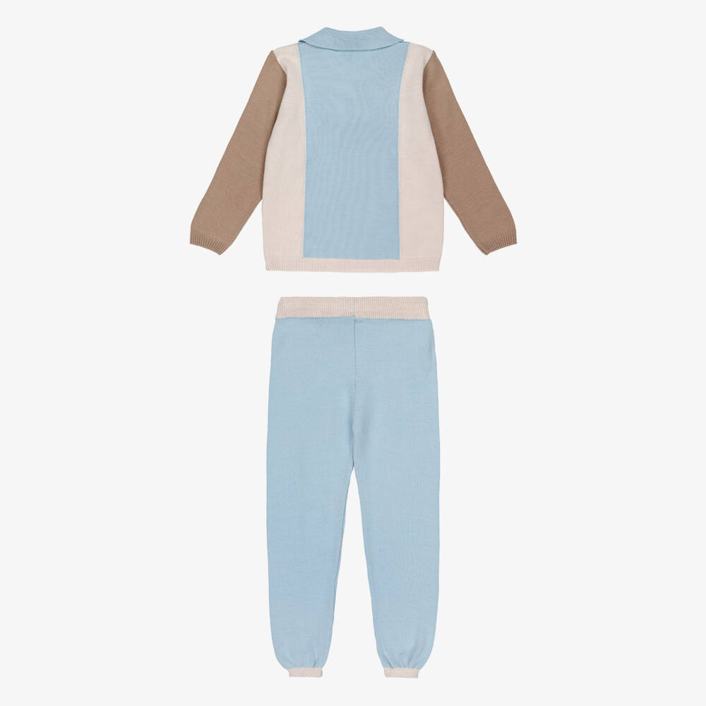 Artesanía Granlei-Boys Blue & Beige Knitted Sweater & Trouser Set | Childrensalon