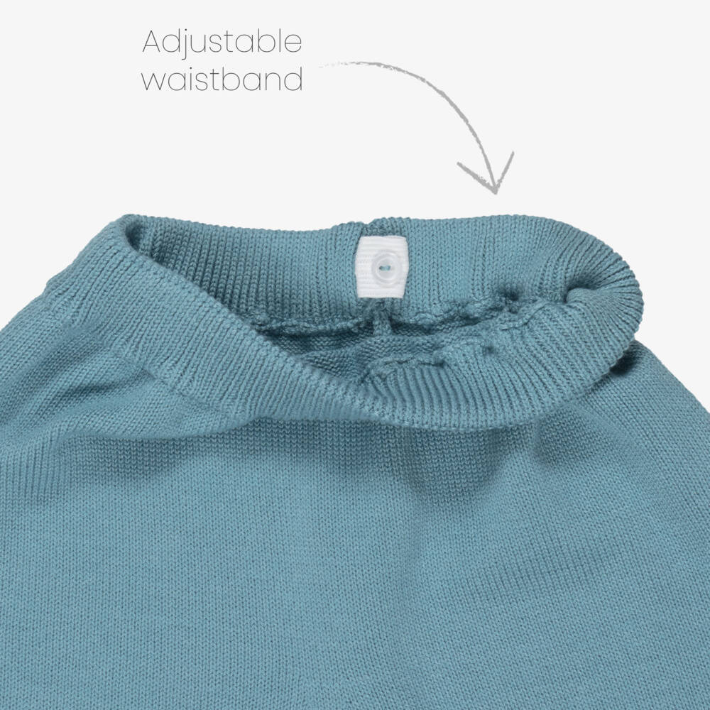 Artesanía Granlei-Boys Blue & Ivory Striped Knitted Shorts Set | Childrensalon