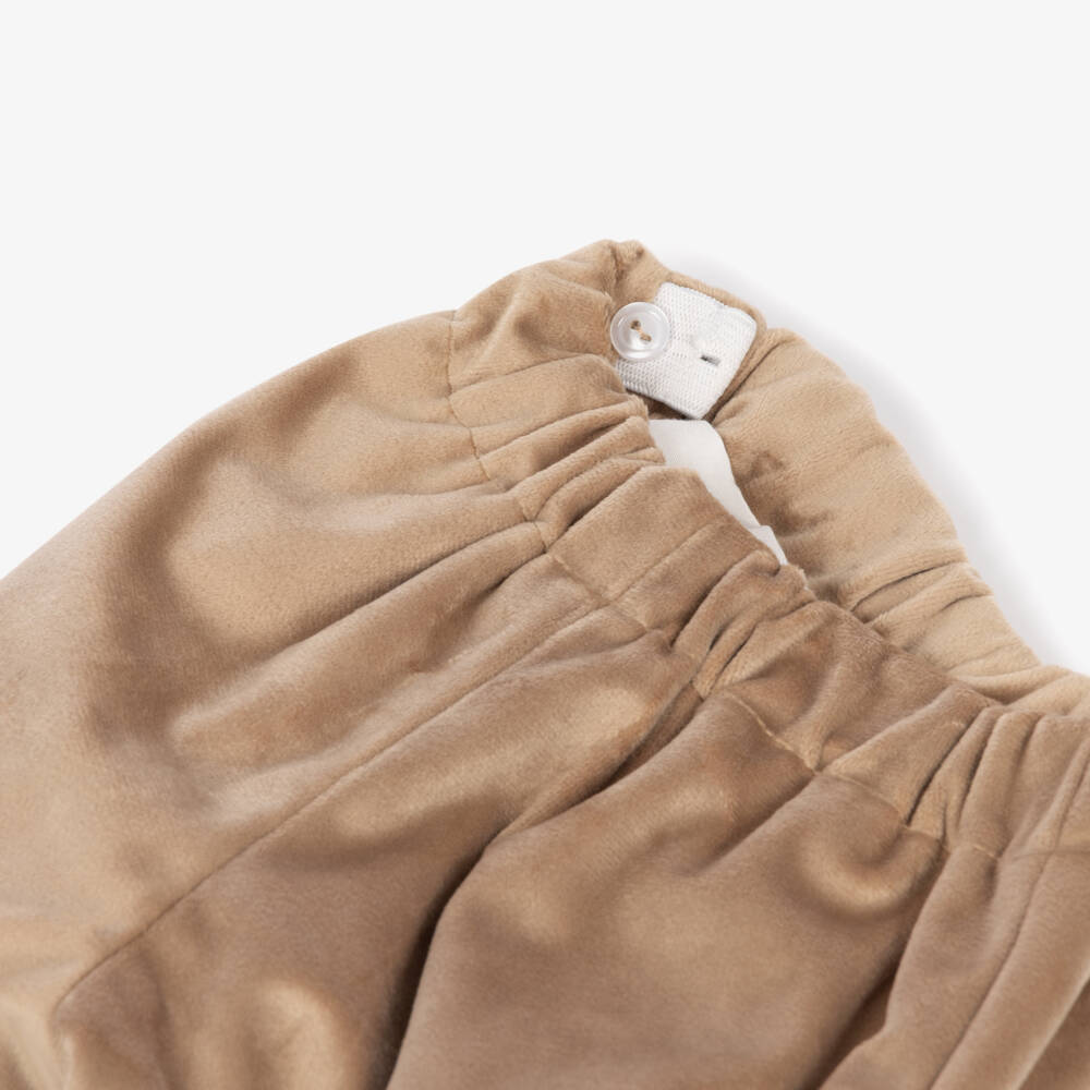 Artesanía Granlei-Boys Blue Knit & Beige Velvet Shorts Set | Childrensalon