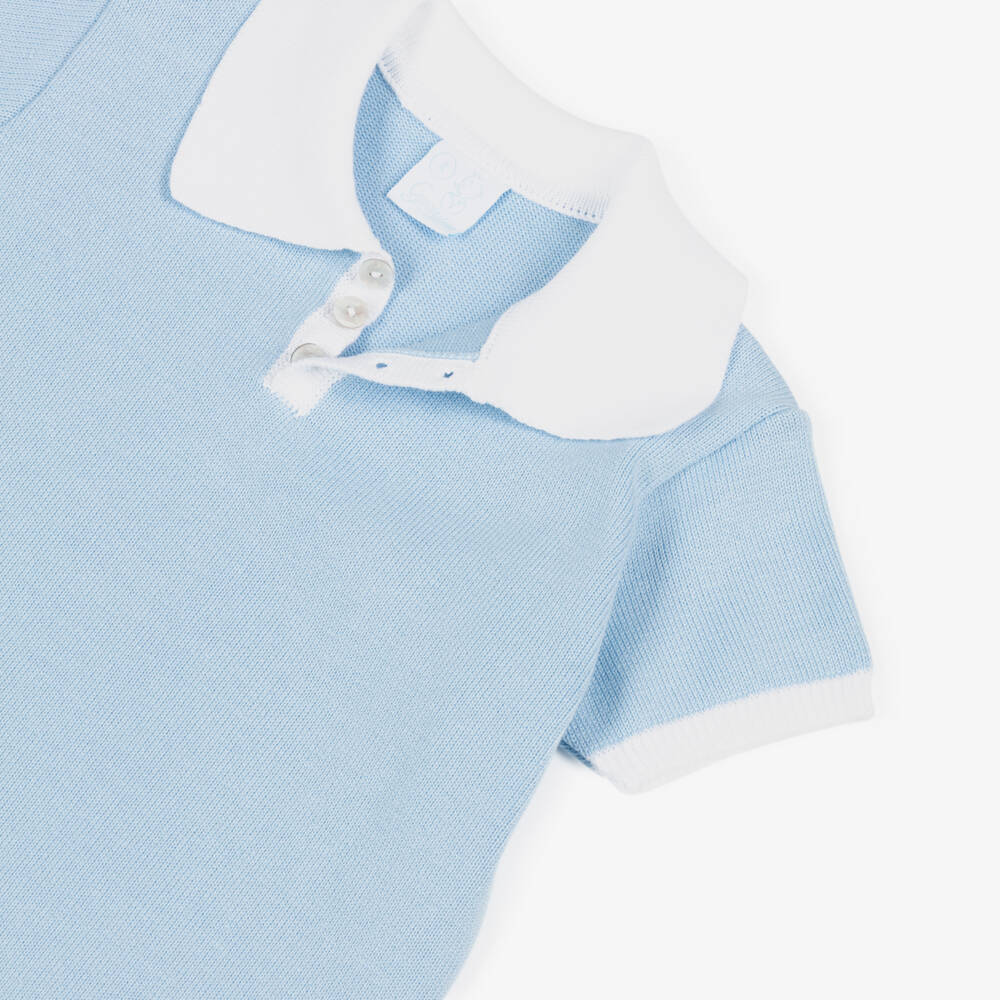 Artesanía Granlei-Boys Blue Knitted Top & Striped Shorts Set | Childrensalon