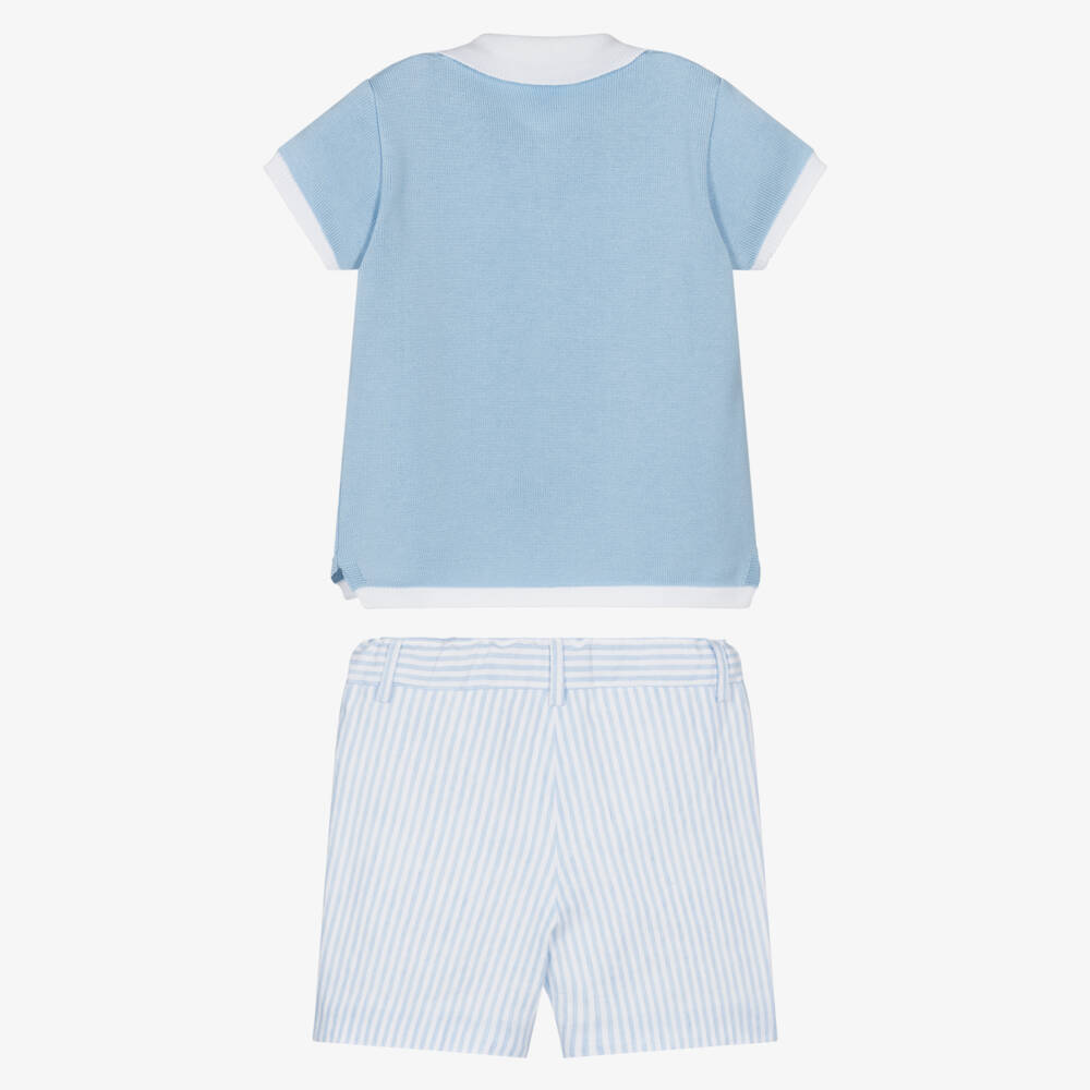 Artesanía Granlei-Boys Blue Knitted Top & Striped Shorts Set | Childrensalon