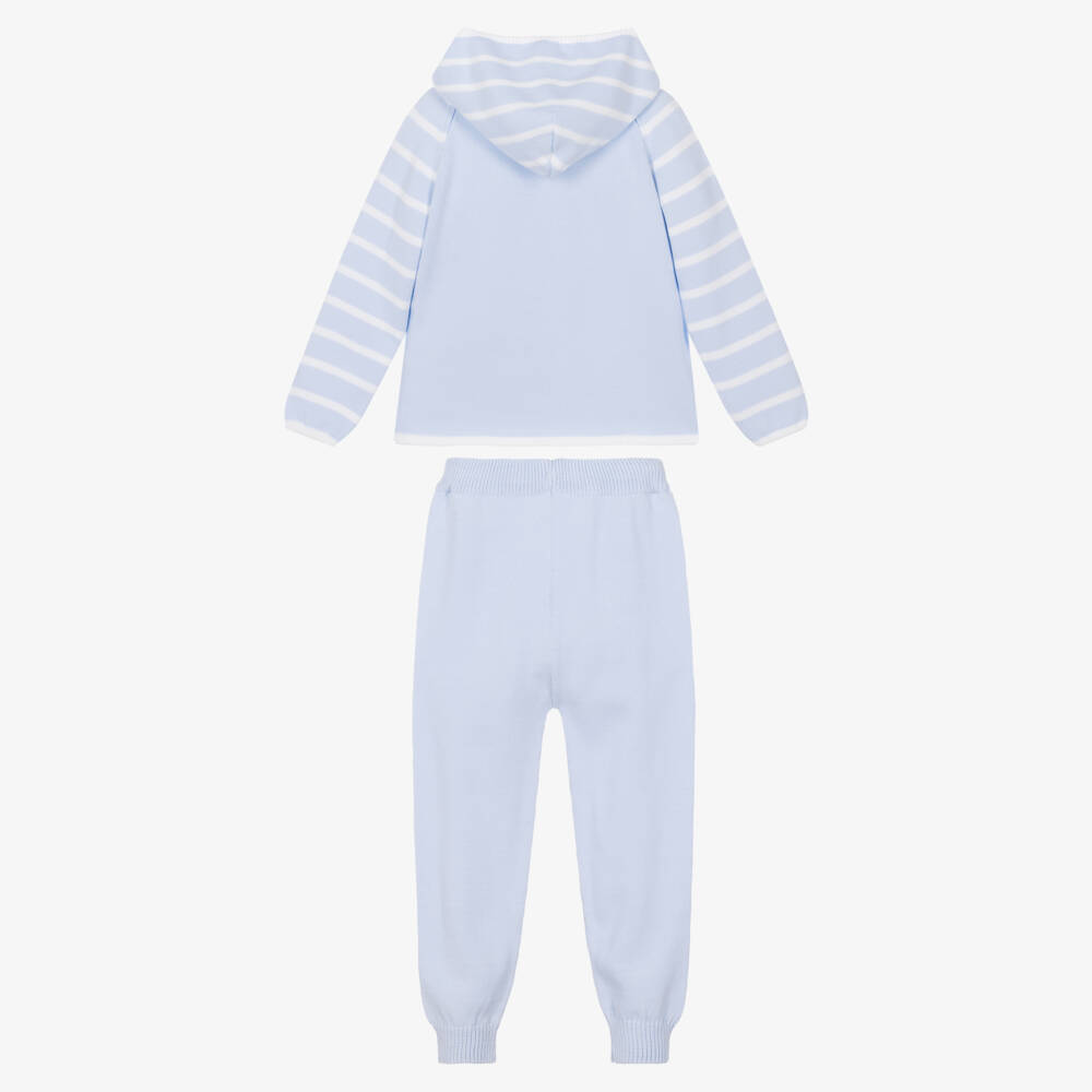Artesanía Granlei-Boys Blue Knitted Tracksuit with White Stripes | Childrensalon