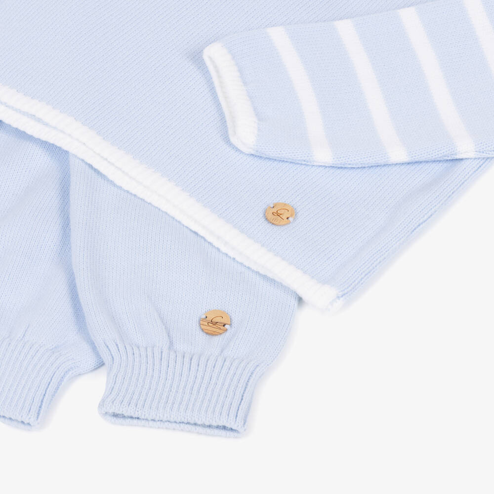 Artesanía Granlei-Boys Blue Knitted Tracksuit with White Stripes | Childrensalon