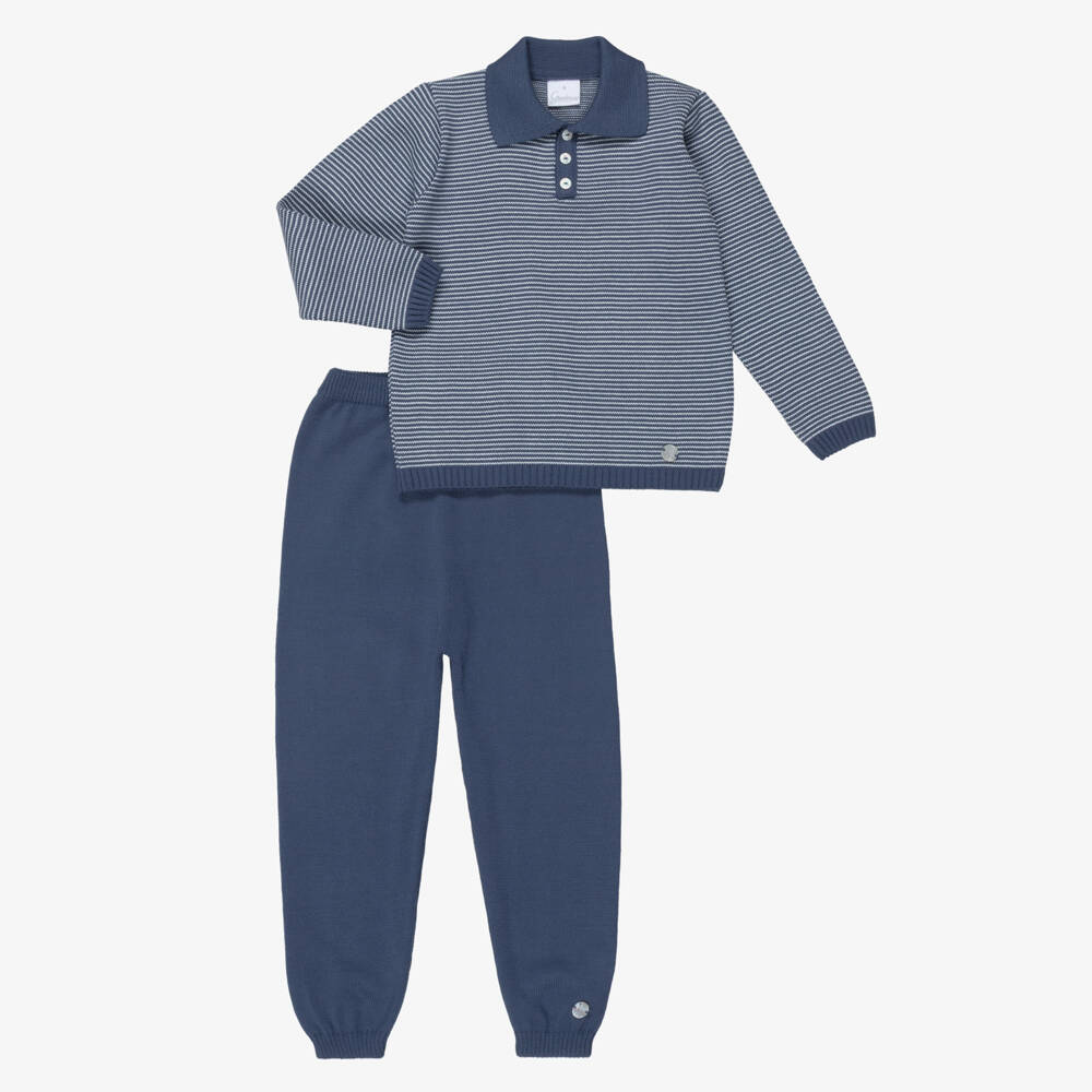 Artesanía Granlei-Boys Blue Striped Knitted Trouser Set | Childrensalon