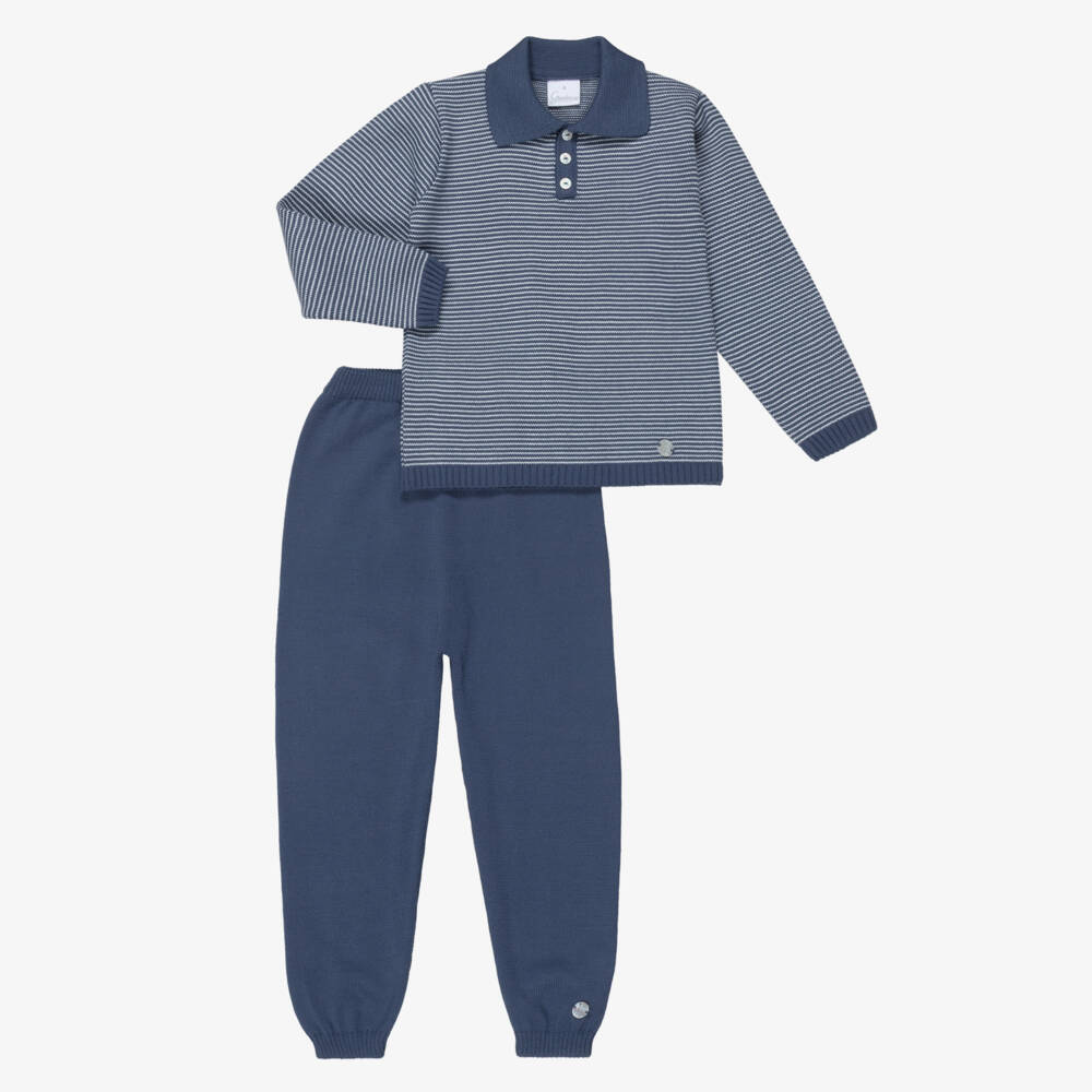 Artesanía Granlei-Boys Blue Striped Knitted Trouser Set | Childrensalon