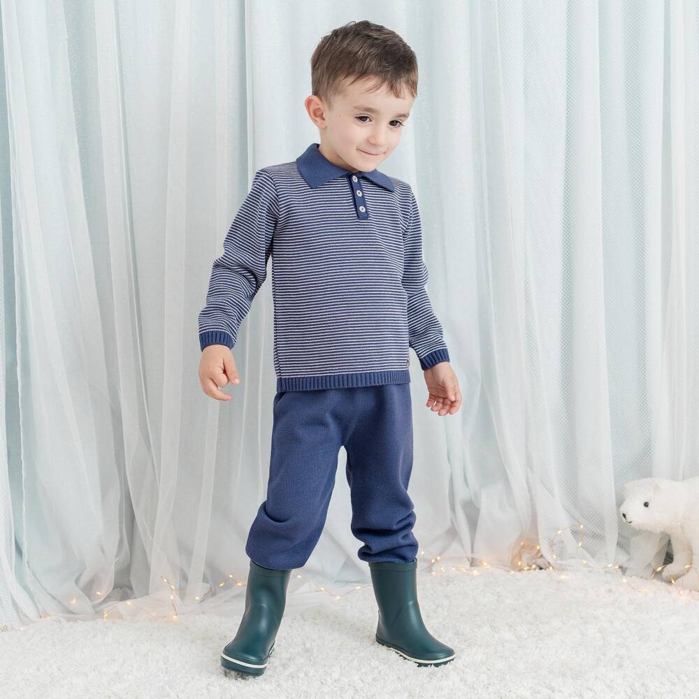 Artesanía Granlei-Boys Blue Striped Knitted Trouser Set | Childrensalon