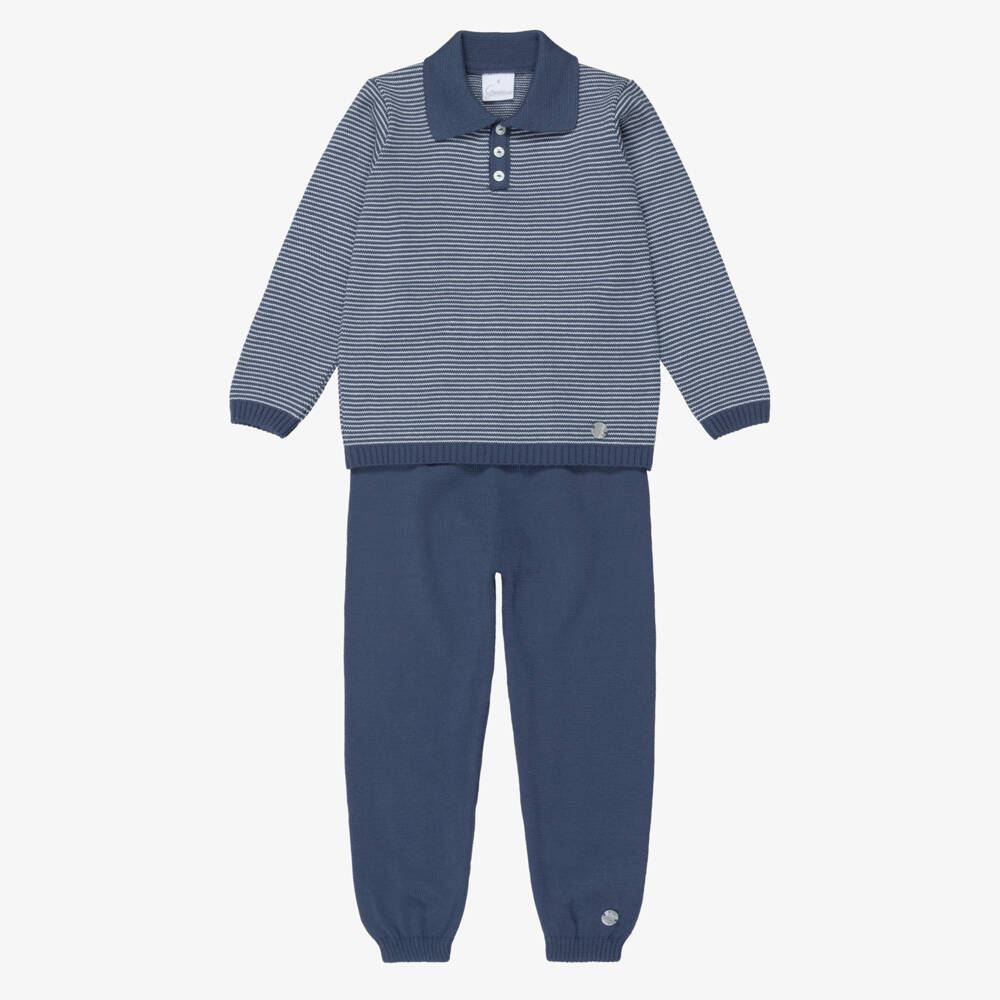 Artesanía Granlei-Boys Blue Striped Knitted Trouser Set | Childrensalon