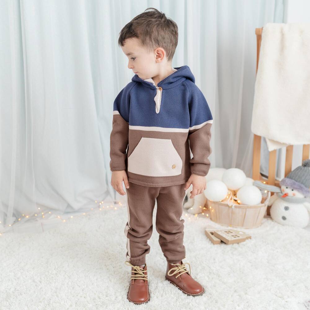 Artesanía Granlei-Boys Brown & Blue Knitted Tracksuit | Childrensalon