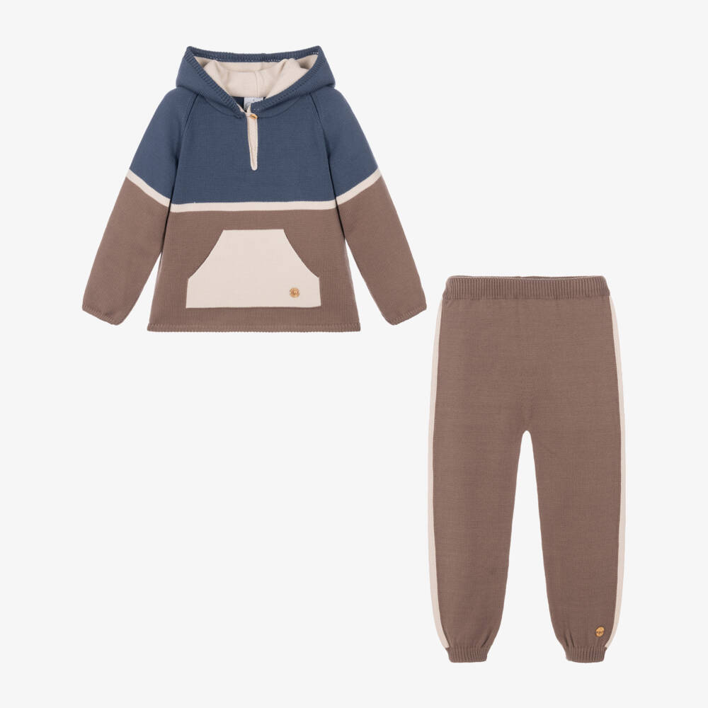 Artesanía Granlei-Boys Brown & Blue Knitted Tracksuit | Childrensalon