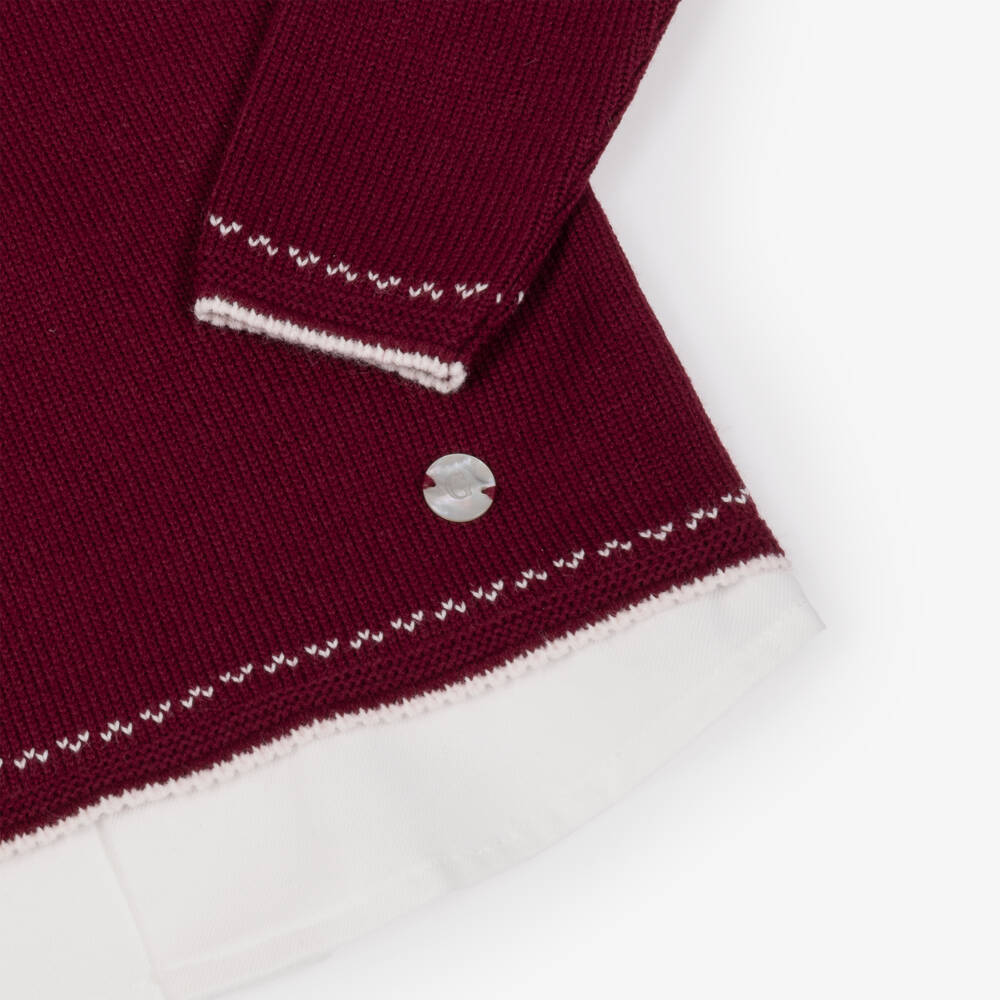 Artesanía Granlei-Boys Burgundy Knitted Trouser Set with Collar | Childrensalon