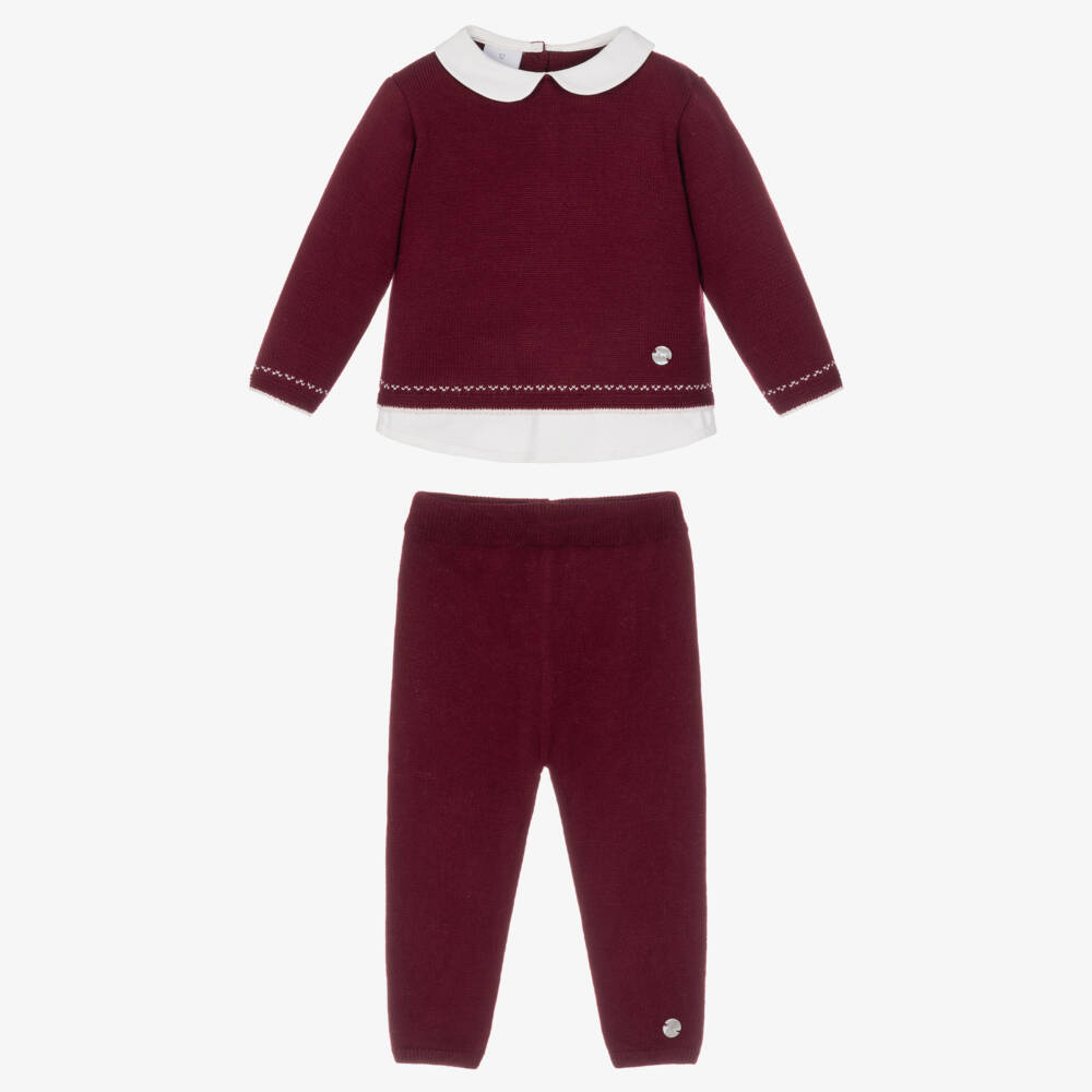 Artesanía Granlei-Boys Burgundy Knitted Trouser Set with Collar | Childrensalon