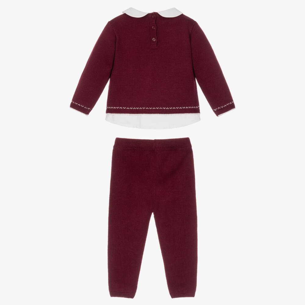 Artesanía Granlei-Boys Burgundy Knitted Trouser Set with Collar | Childrensalon