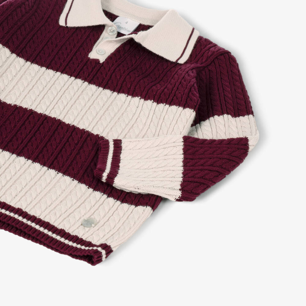 Artesanía Granlei-Boys Burgundy Red Sweater & Corduroy Shorts Set | Childrensalon