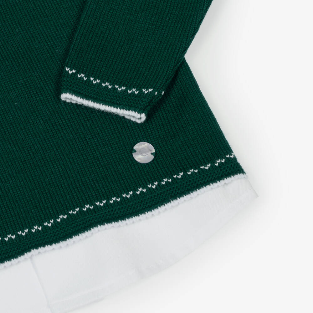 Artesanía Granlei-Boys Dark Green Knitted Trouser Set with Collar | Childrensalon
