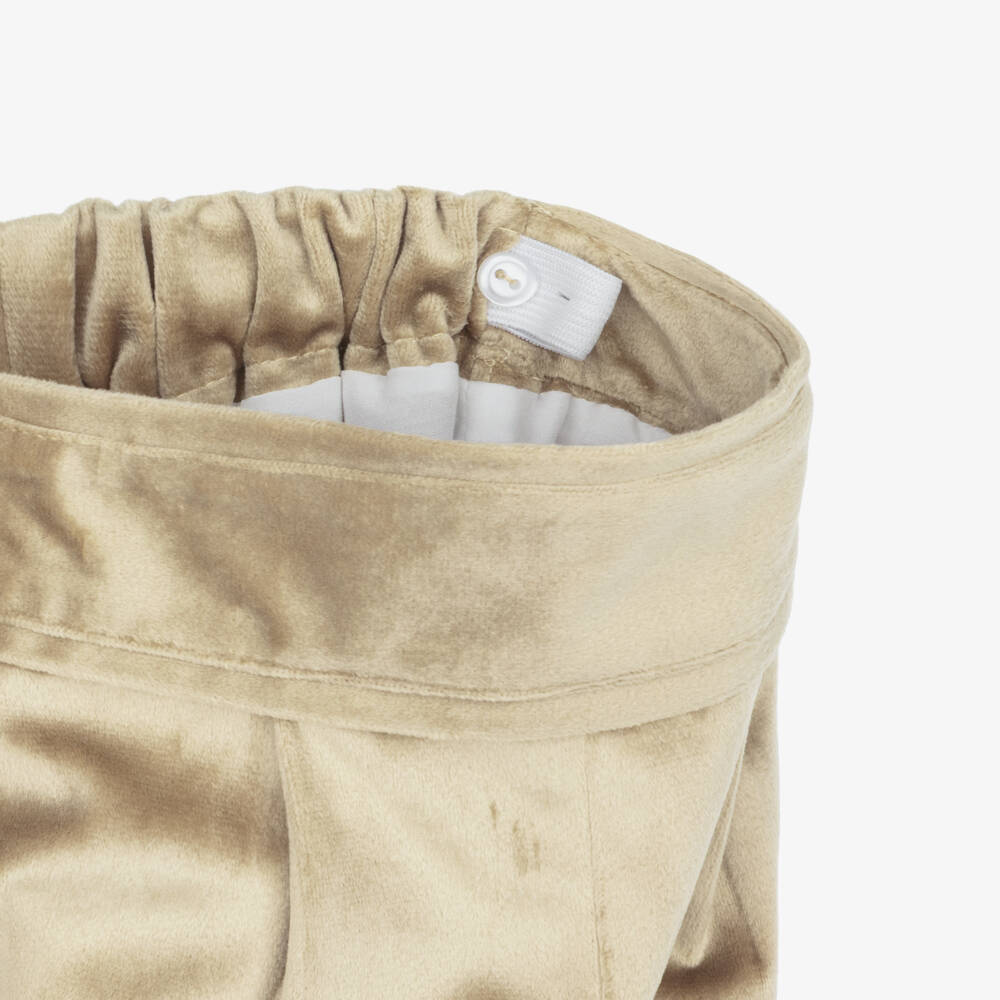Artesanía Granlei-Boys Green Cardigan & Beige Velvet Shorts Set | Childrensalon