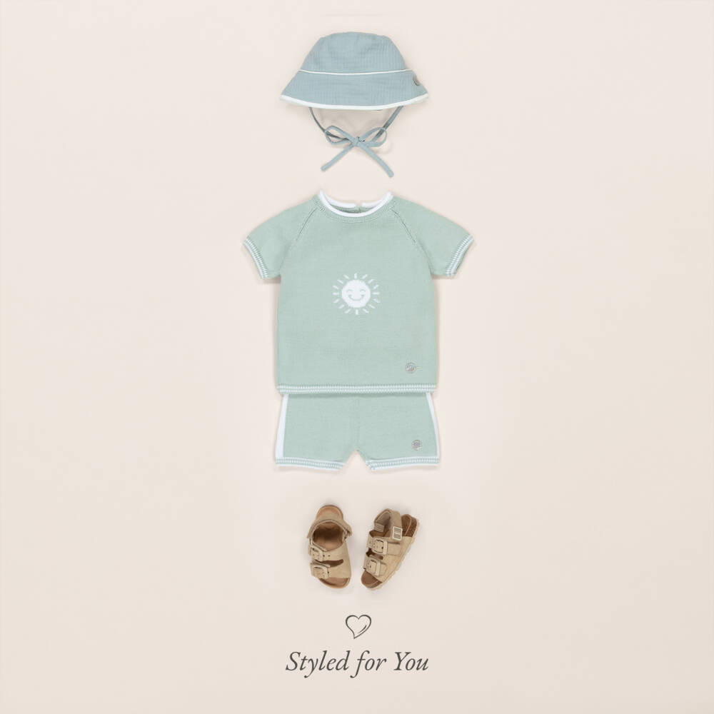 Artesanía Granlei-Boys Green Cotton Knit Sun Shorts Set | Childrensalon