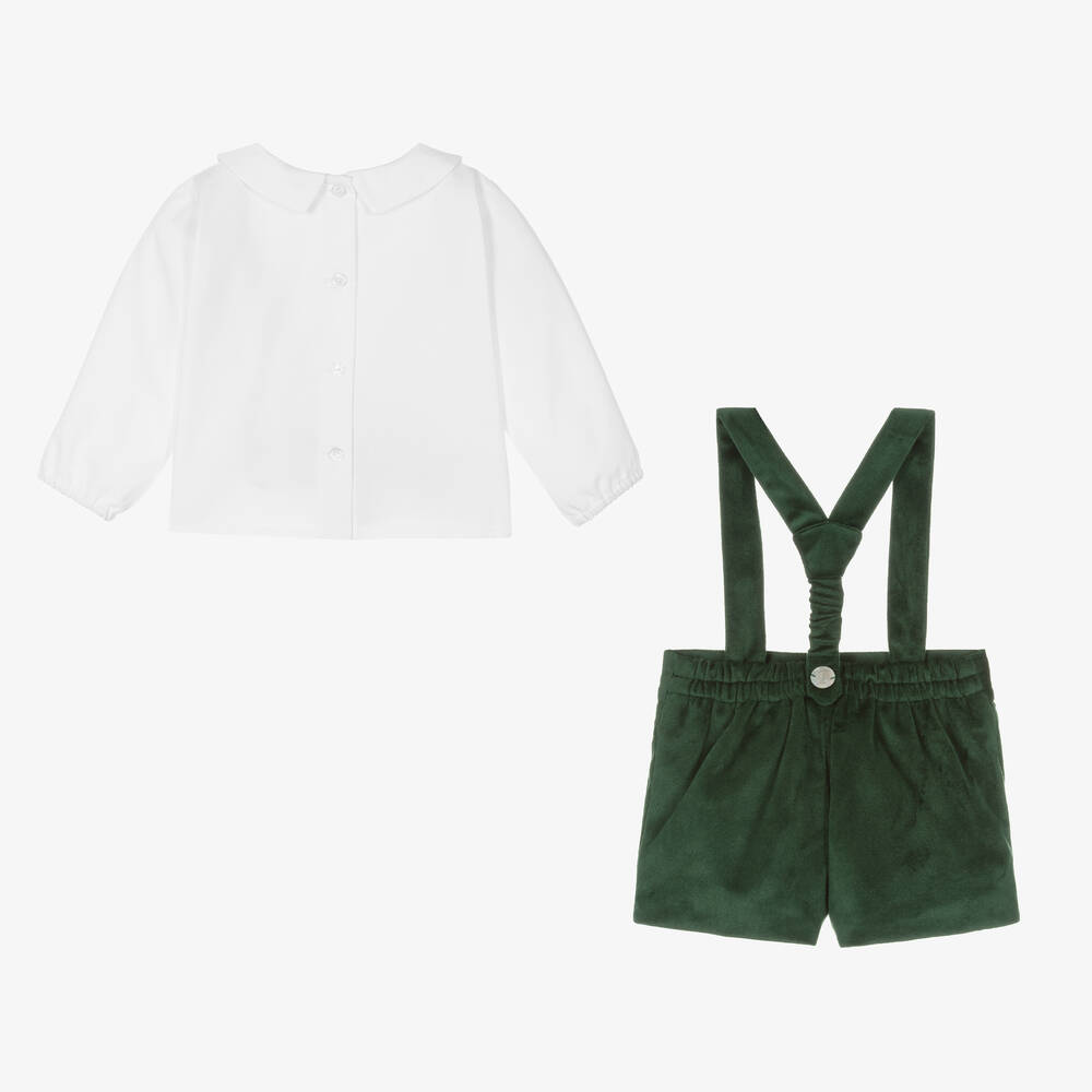 Artesanía Granlei-Boys Green Cotton Velvet Shorts Set | Childrensalon