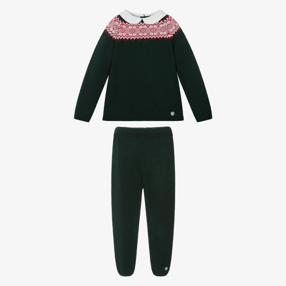Artesanía Granlei-Boys Green Fair Isle Knitted Trouser Set | Childrensalon