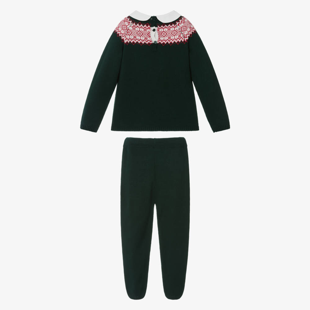 Artesanía Granlei-Boys Green Fair Isle Knitted Trouser Set | Childrensalon