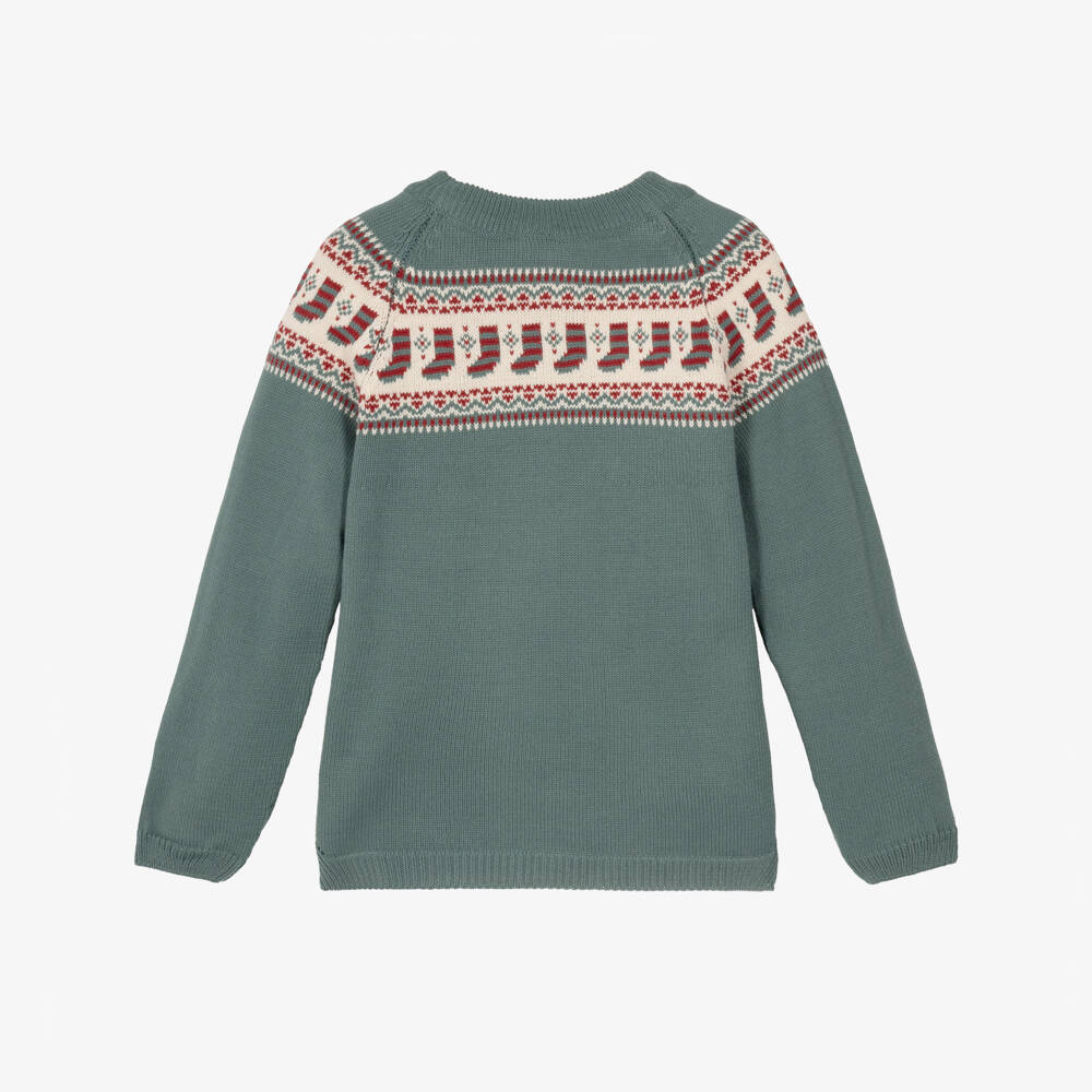 Artesanía Granlei-Boys Green Festive Fair Isle Sweater | Childrensalon
