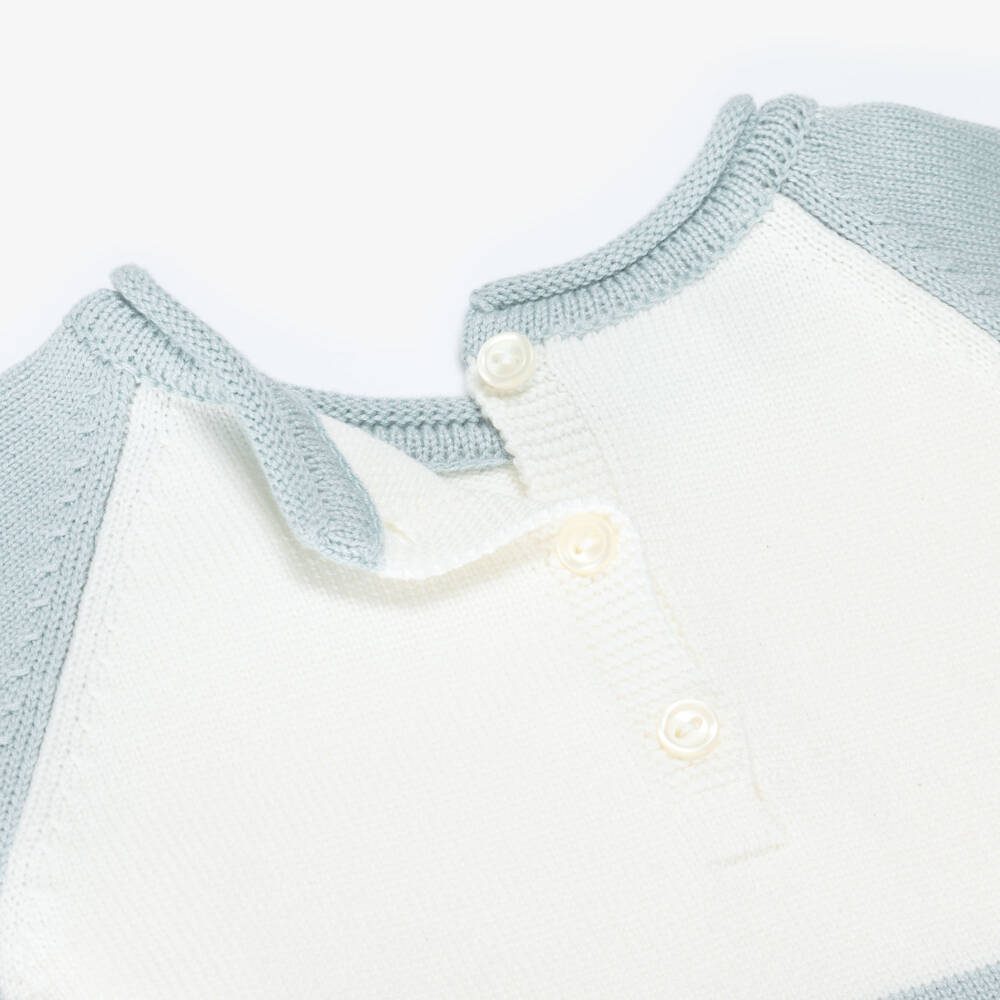 Artesanía Granlei-Boys Green & Ivory Striped Knitted Shorts Set | Childrensalon